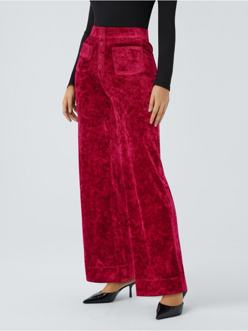 Halara Velvet Straight Pants SP Red High Rise Button Front Retro Y2K Lounge NWT